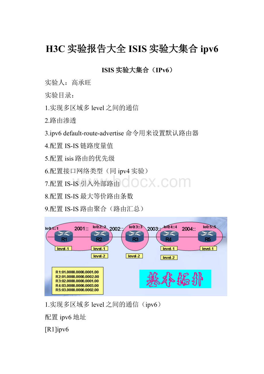 H3C实验报告大全ISIS实验大集合ipv6.docx