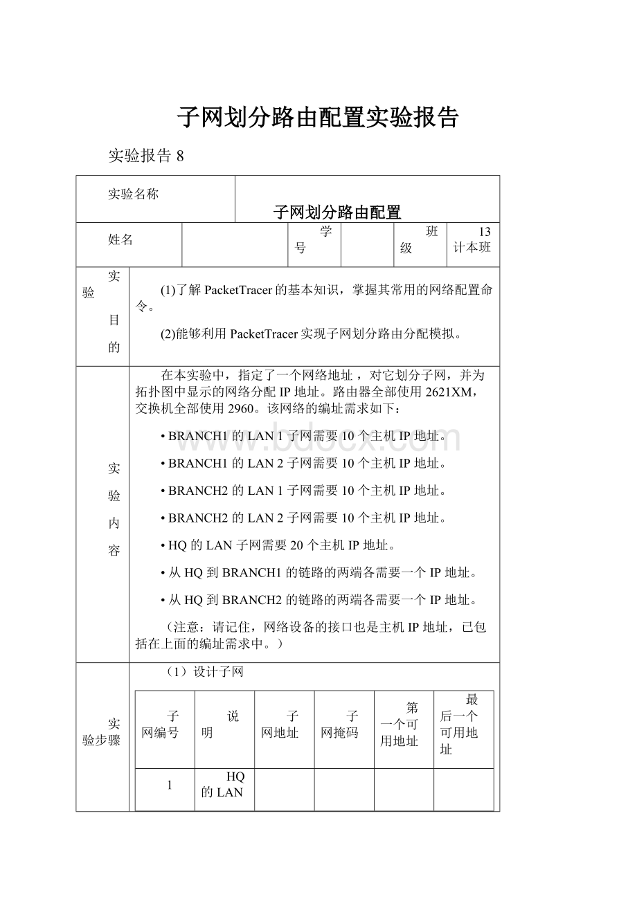 子网划分路由配置实验报告.docx_第1页