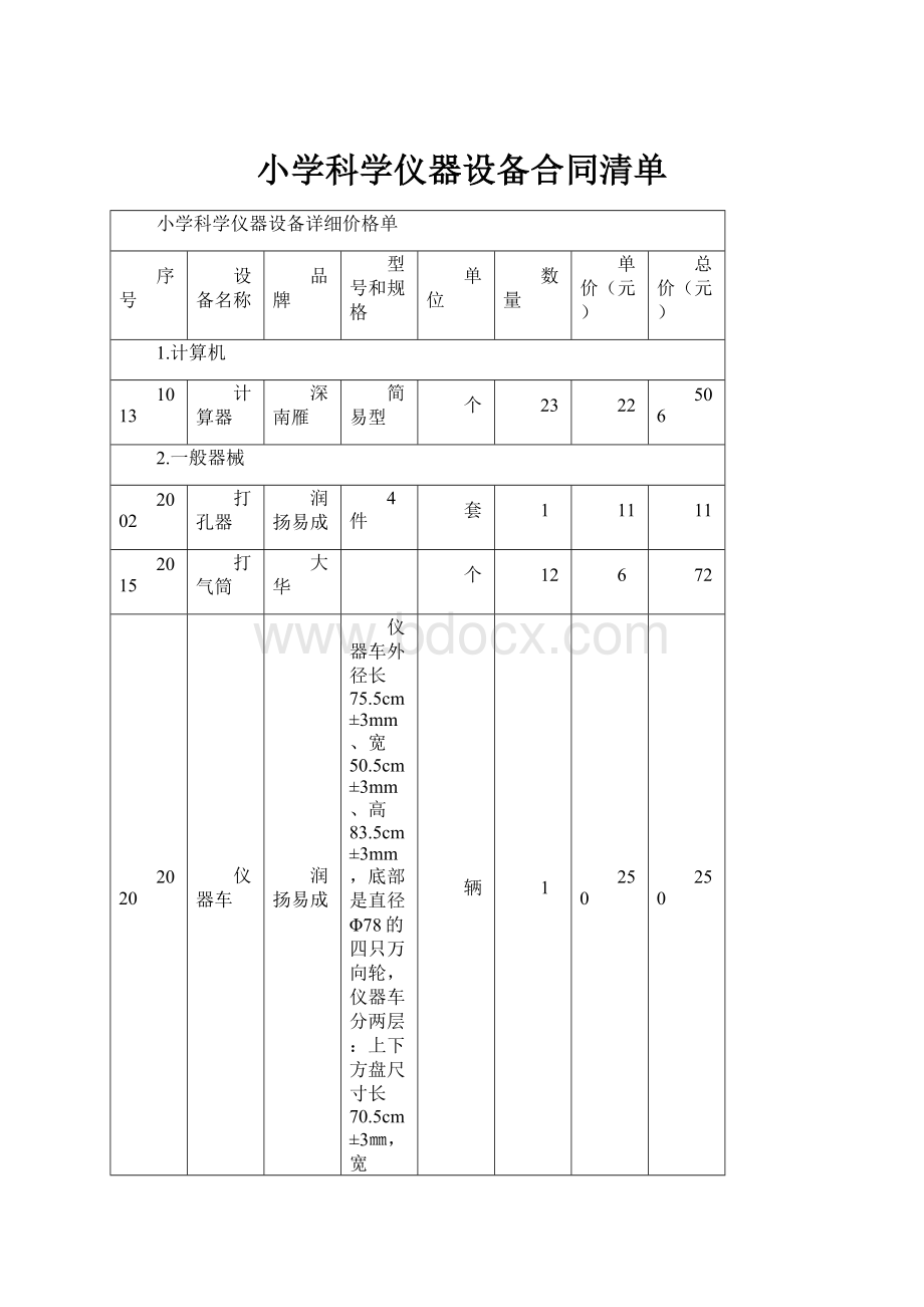 小学科学仪器设备合同清单.docx_第1页