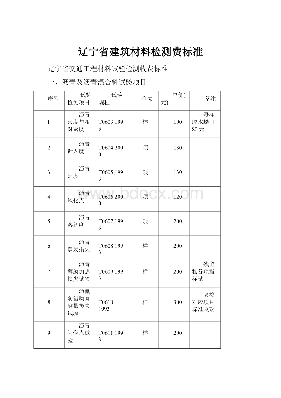 辽宁省建筑材料检测费标准.docx