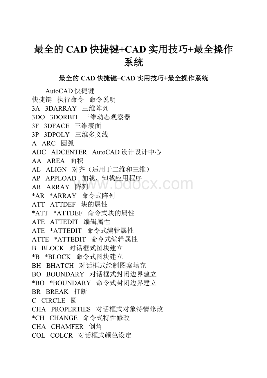 最全的CAD快捷键+CAD实用技巧+最全操作系统.docx_第1页