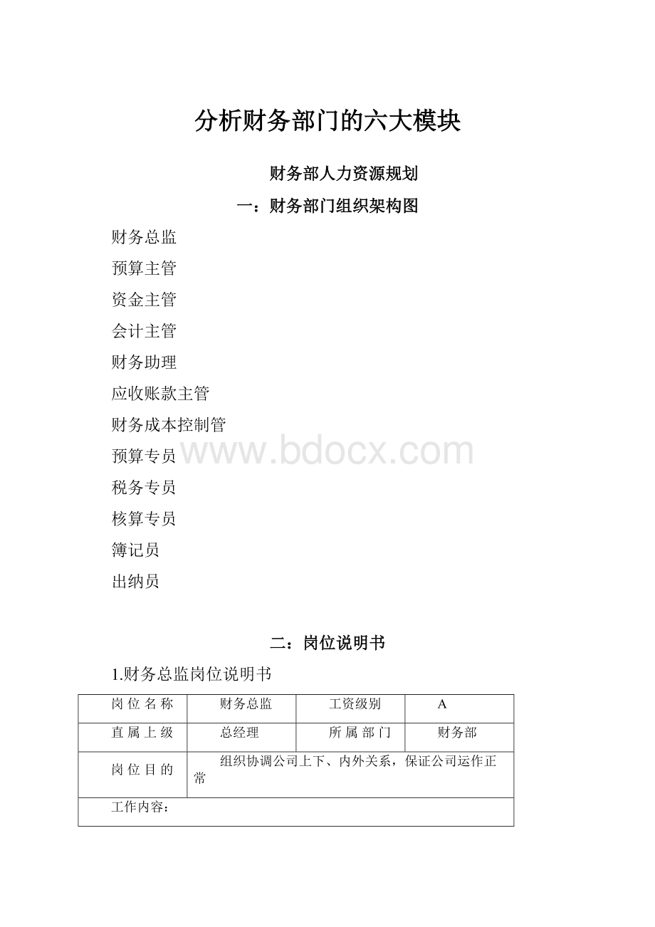 分析财务部门的六大模块.docx_第1页