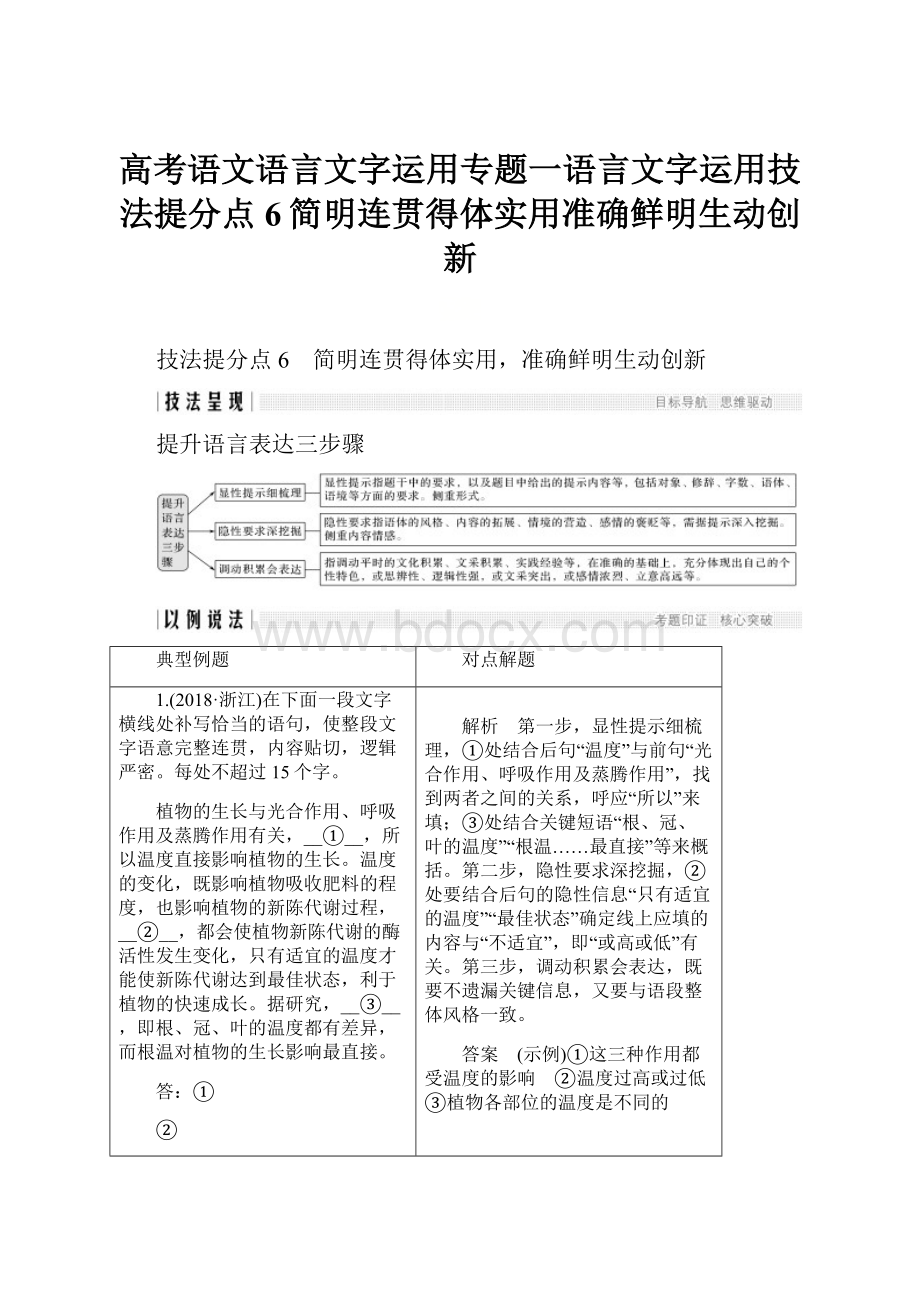 高考语文语言文字运用专题一语言文字运用技法提分点6简明连贯得体实用准确鲜明生动创新.docx