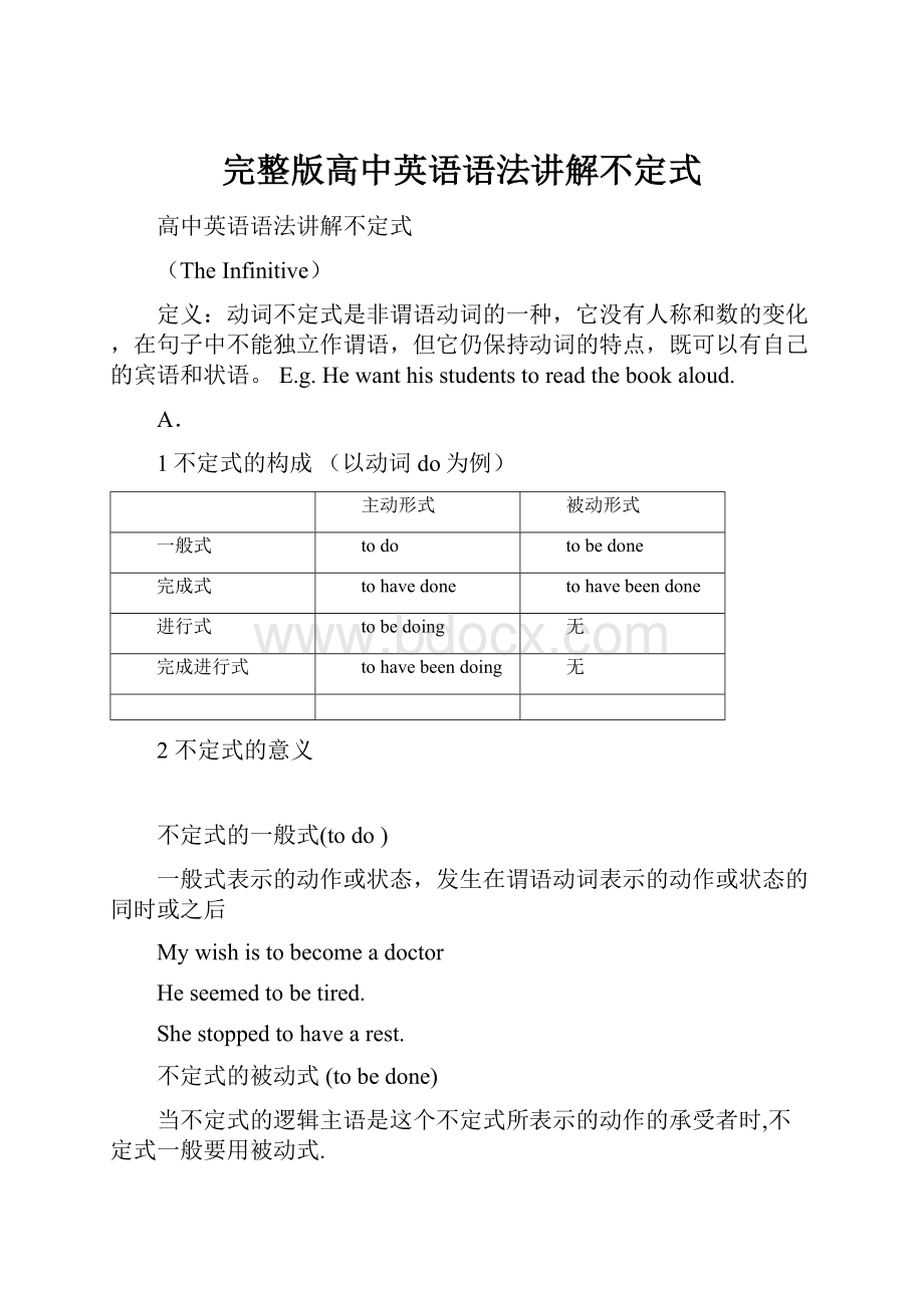 完整版高中英语语法讲解不定式.docx_第1页