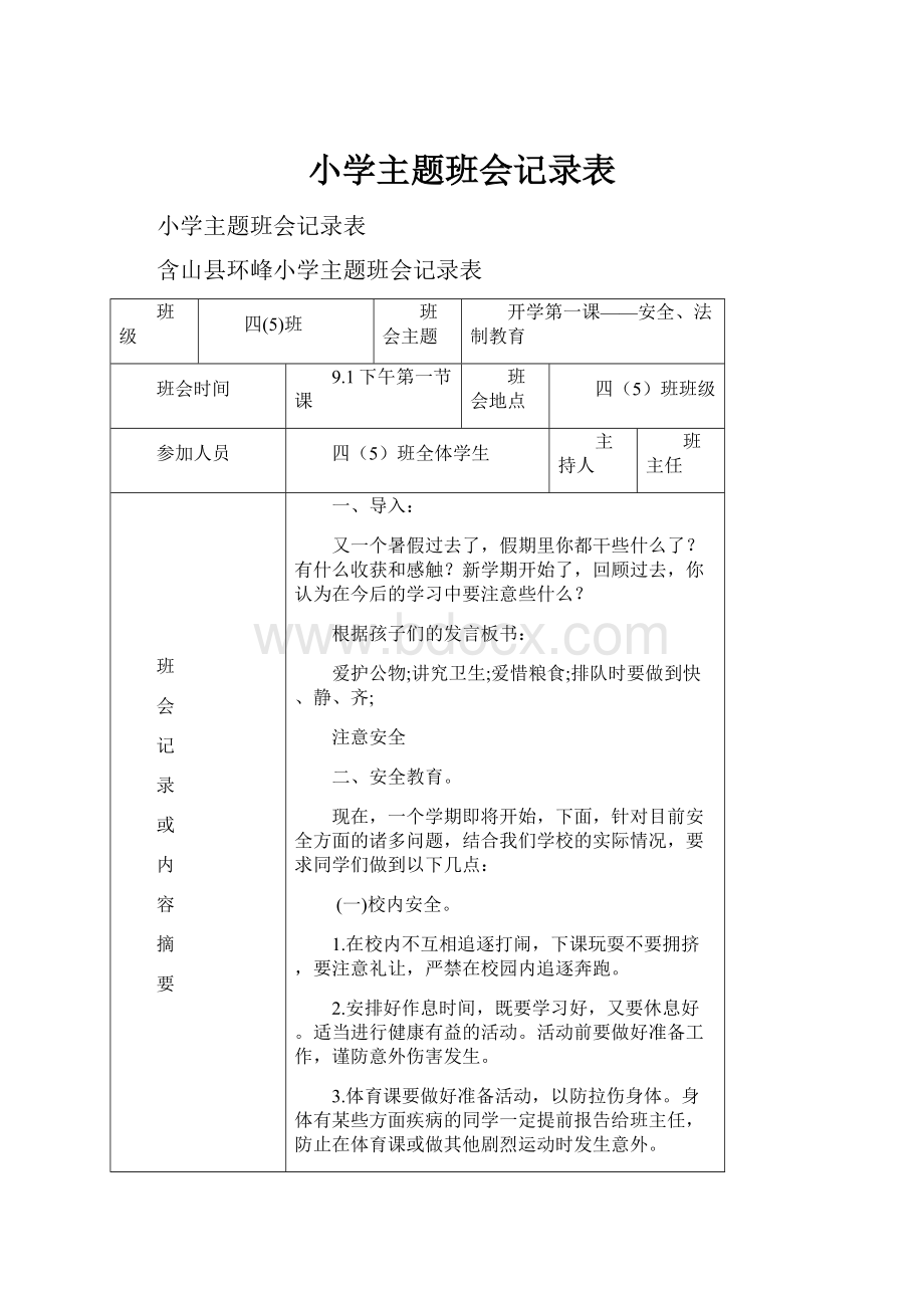 小学主题班会记录表.docx