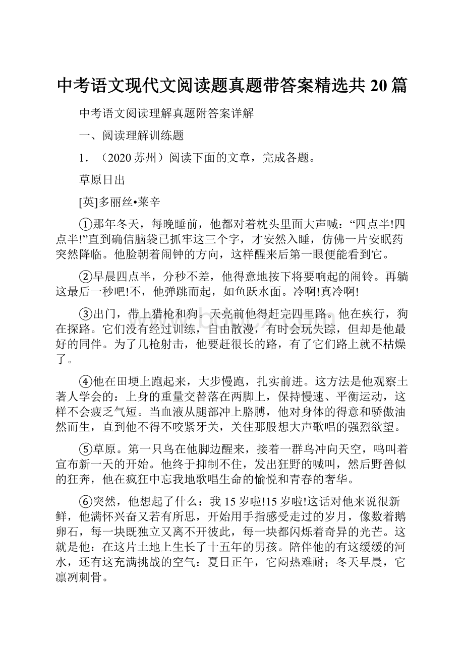 中考语文现代文阅读题真题带答案精选共20篇.docx_第1页