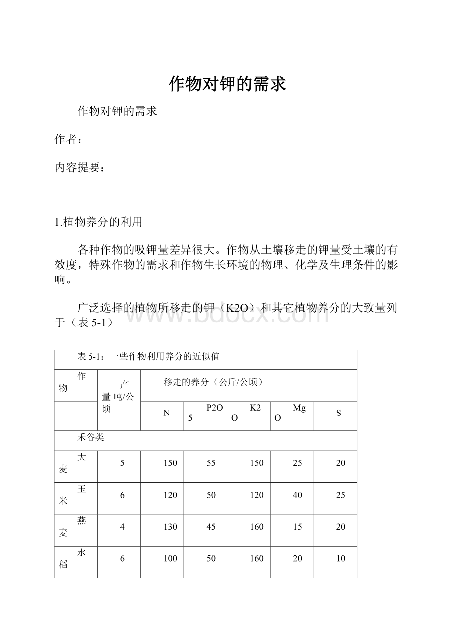 作物对钾的需求.docx_第1页