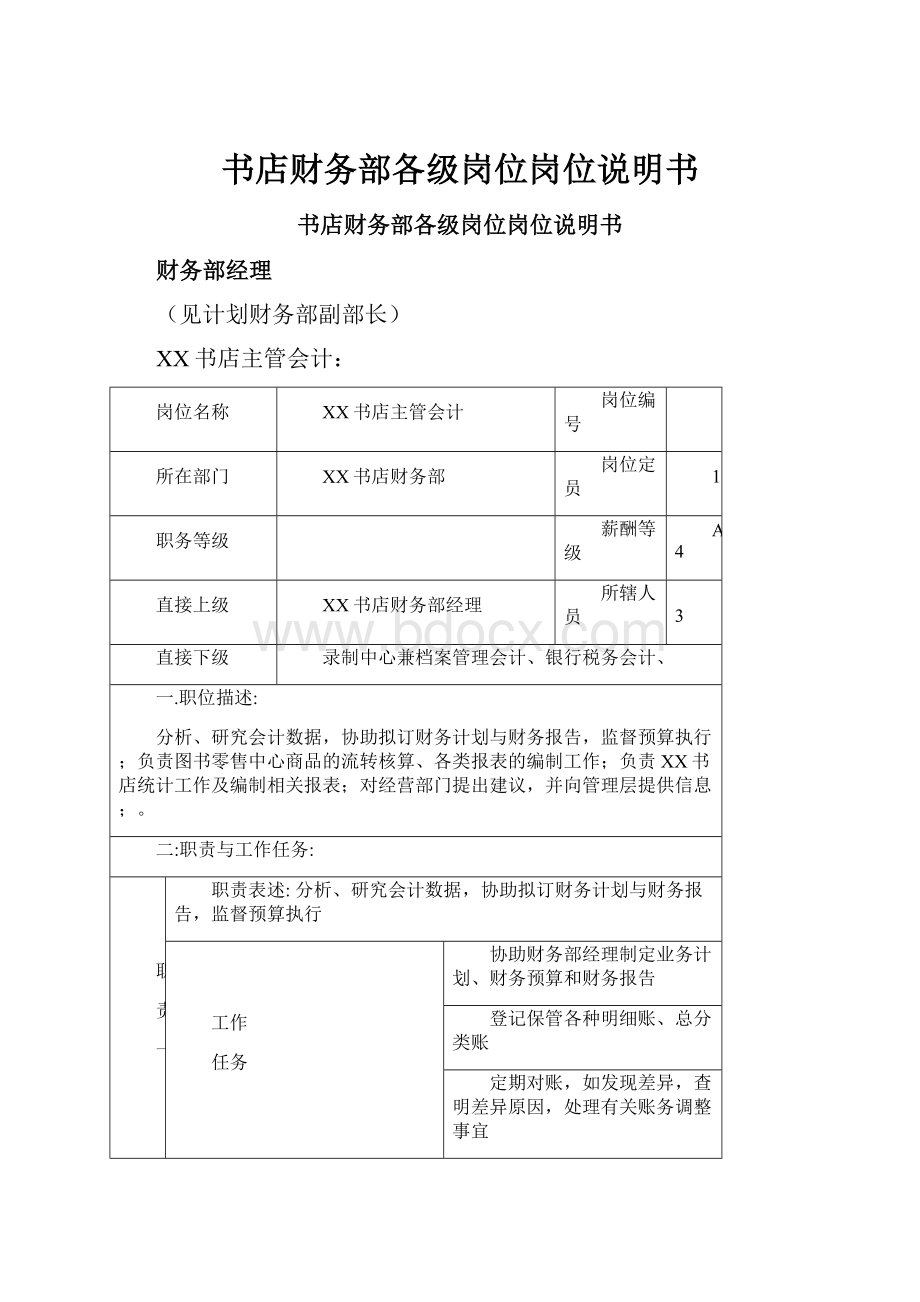 书店财务部各级岗位岗位说明书.docx