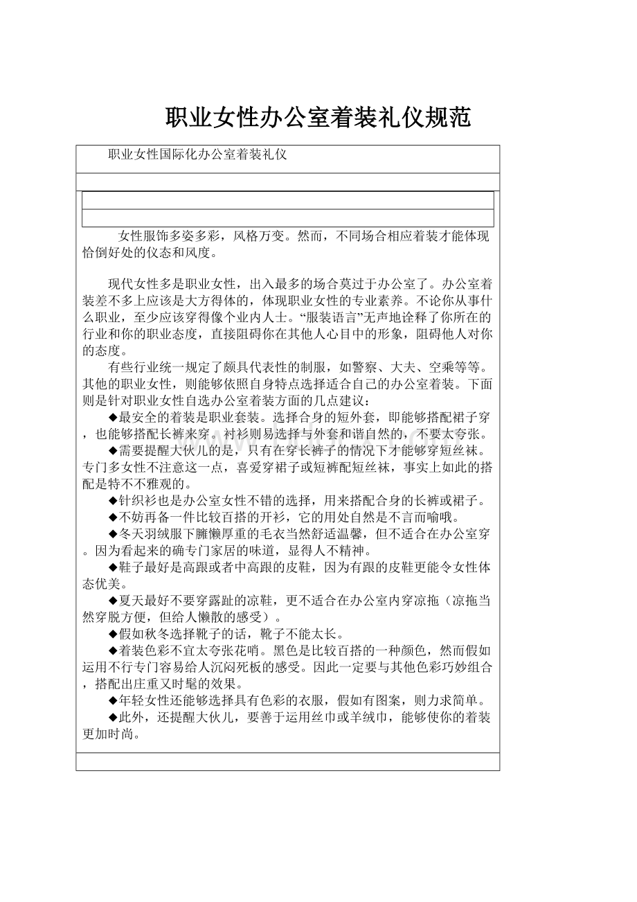 职业女性办公室着装礼仪规范.docx