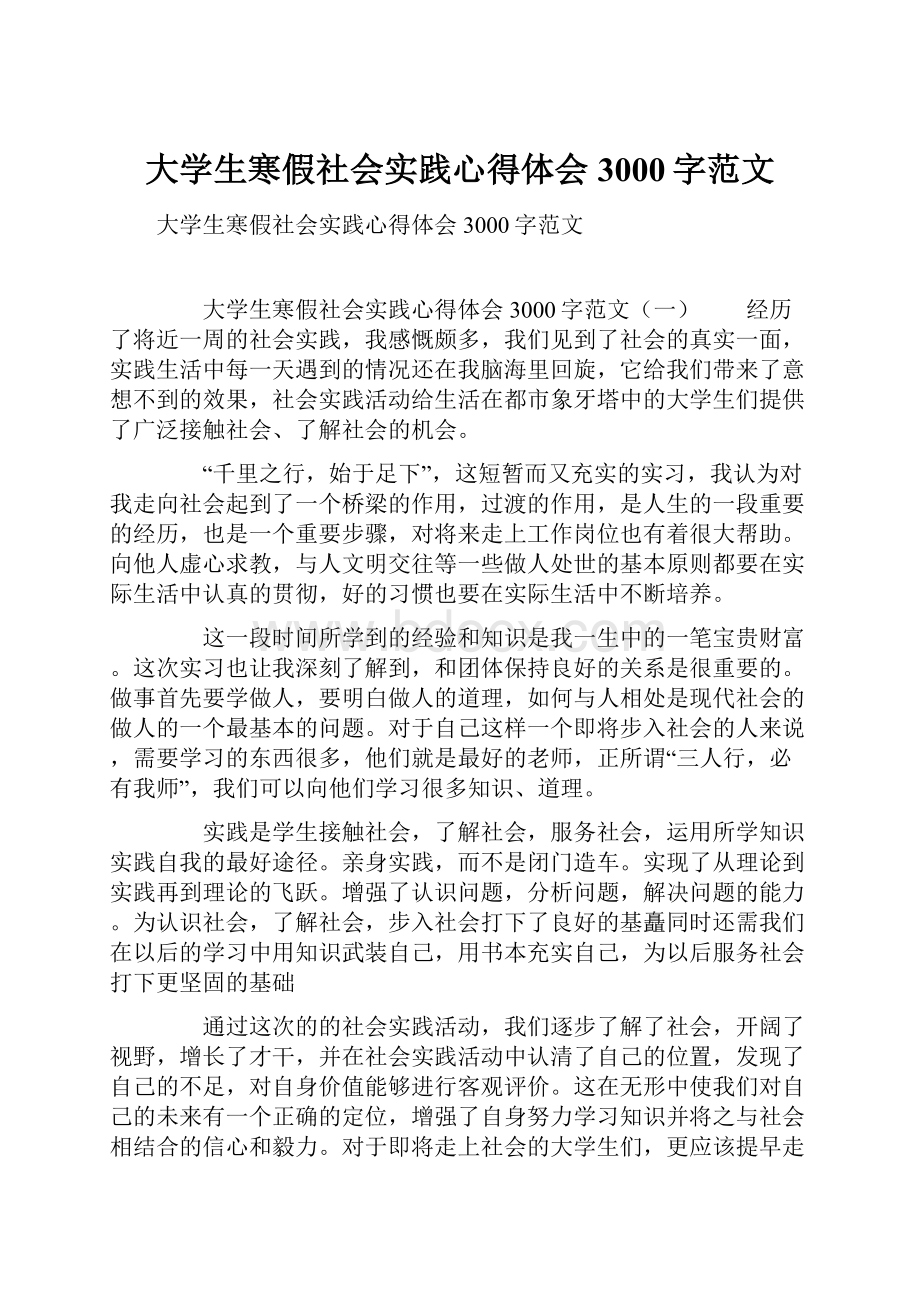 大学生寒假社会实践心得体会3000字范文.docx