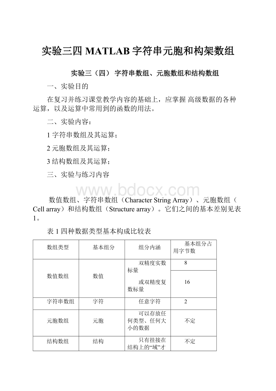 实验三四MATLAB字符串元胞和构架数组.docx