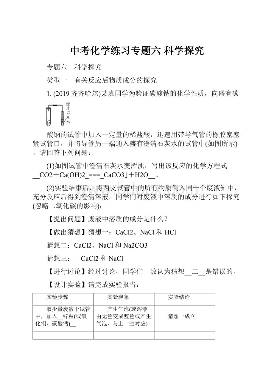 中考化学练习专题六 科学探究.docx