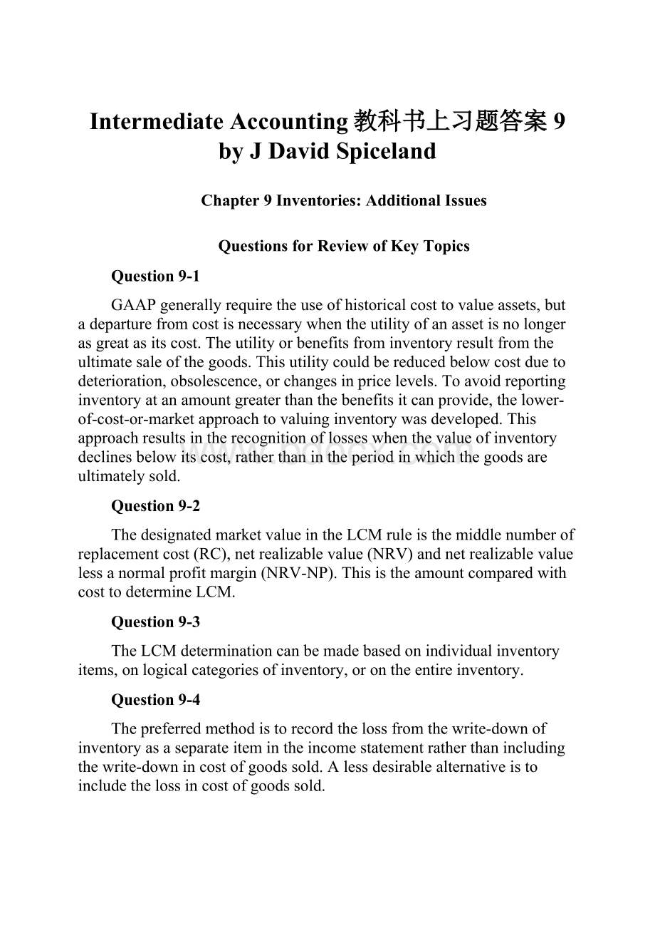 Intermediate Accounting教科书上习题答案9 by J David Spiceland.docx_第1页