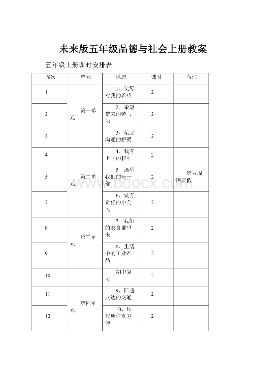 未来版五年级品德与社会上册教案.docx_第1页