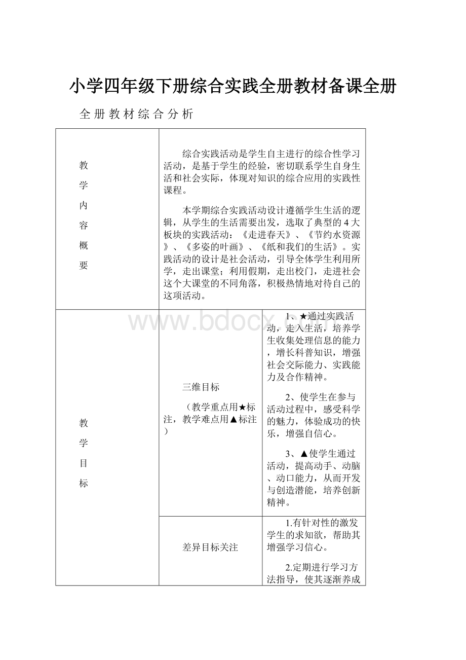 小学四年级下册综合实践全册教材备课全册.docx