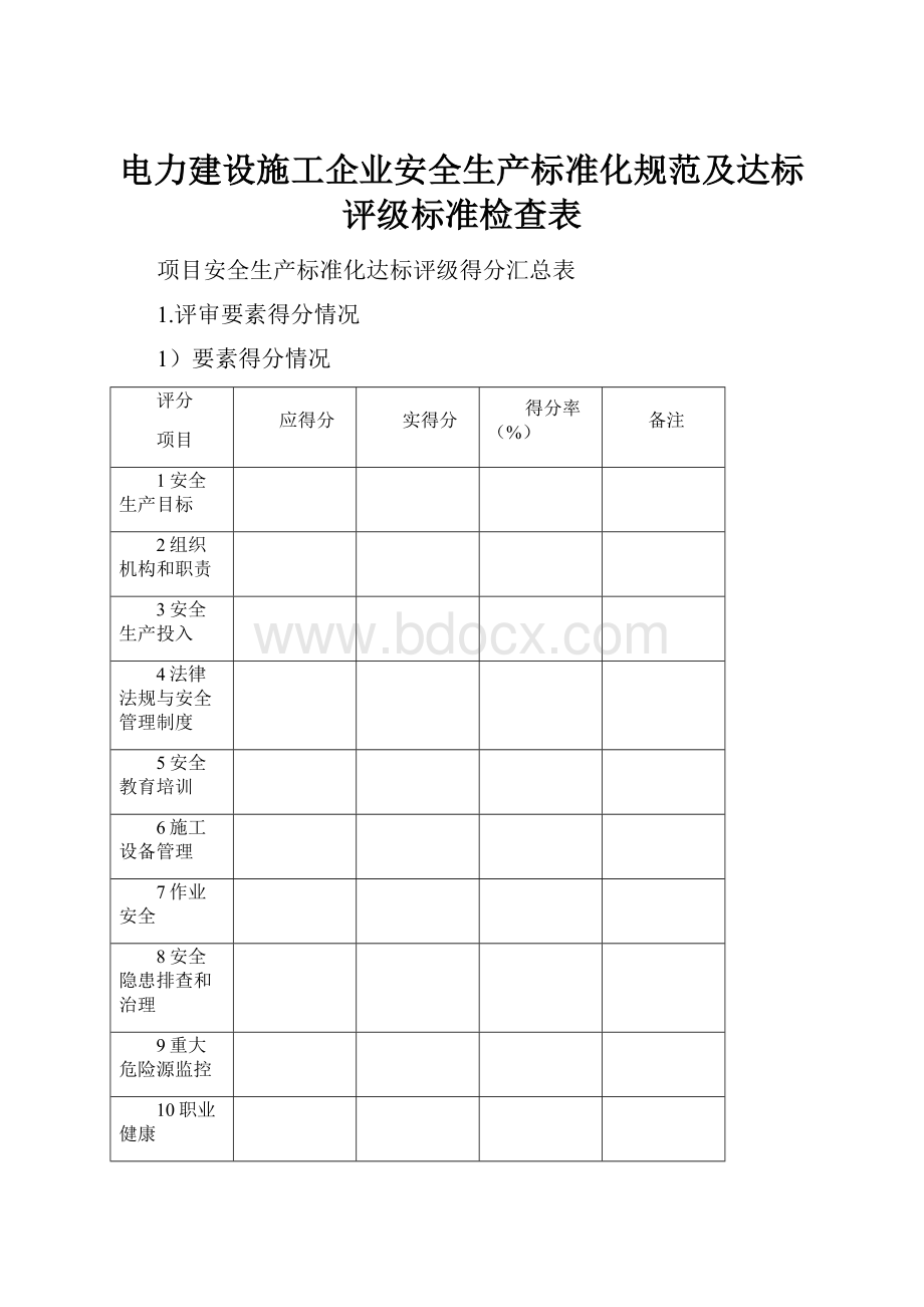 电力建设施工企业安全生产标准化规范及达标评级标准检查表.docx