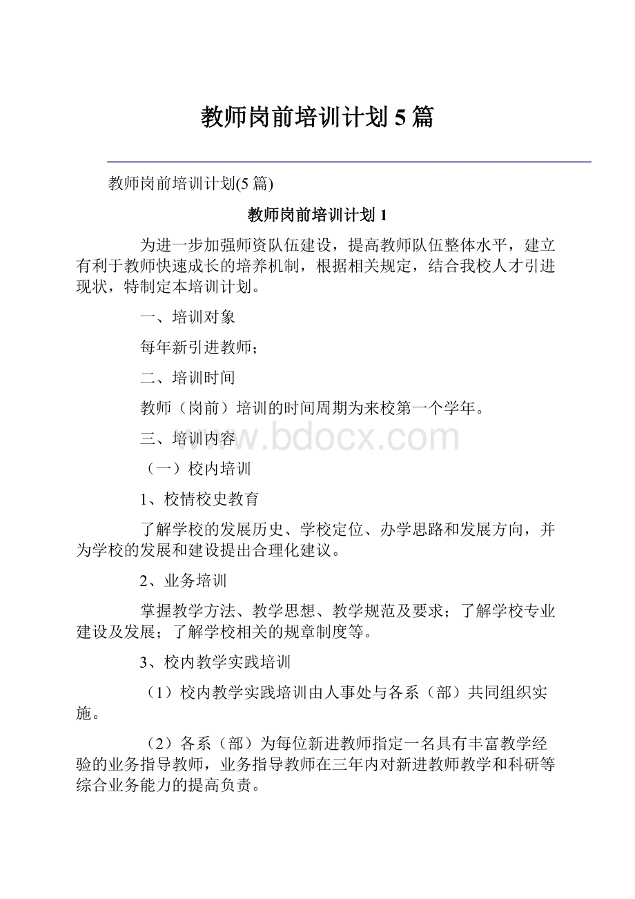 教师岗前培训计划5篇.docx