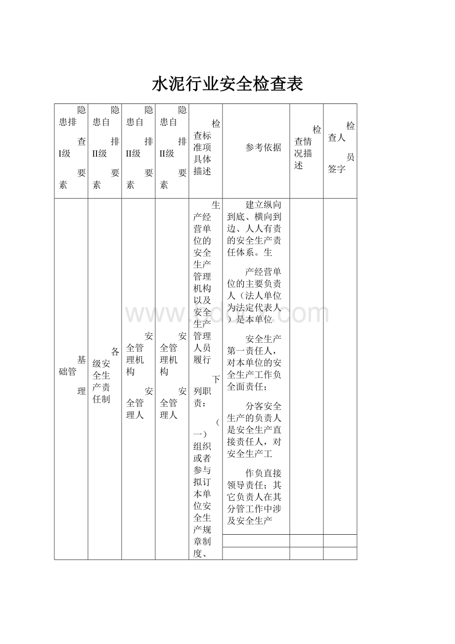 水泥行业安全检查表.docx_第1页