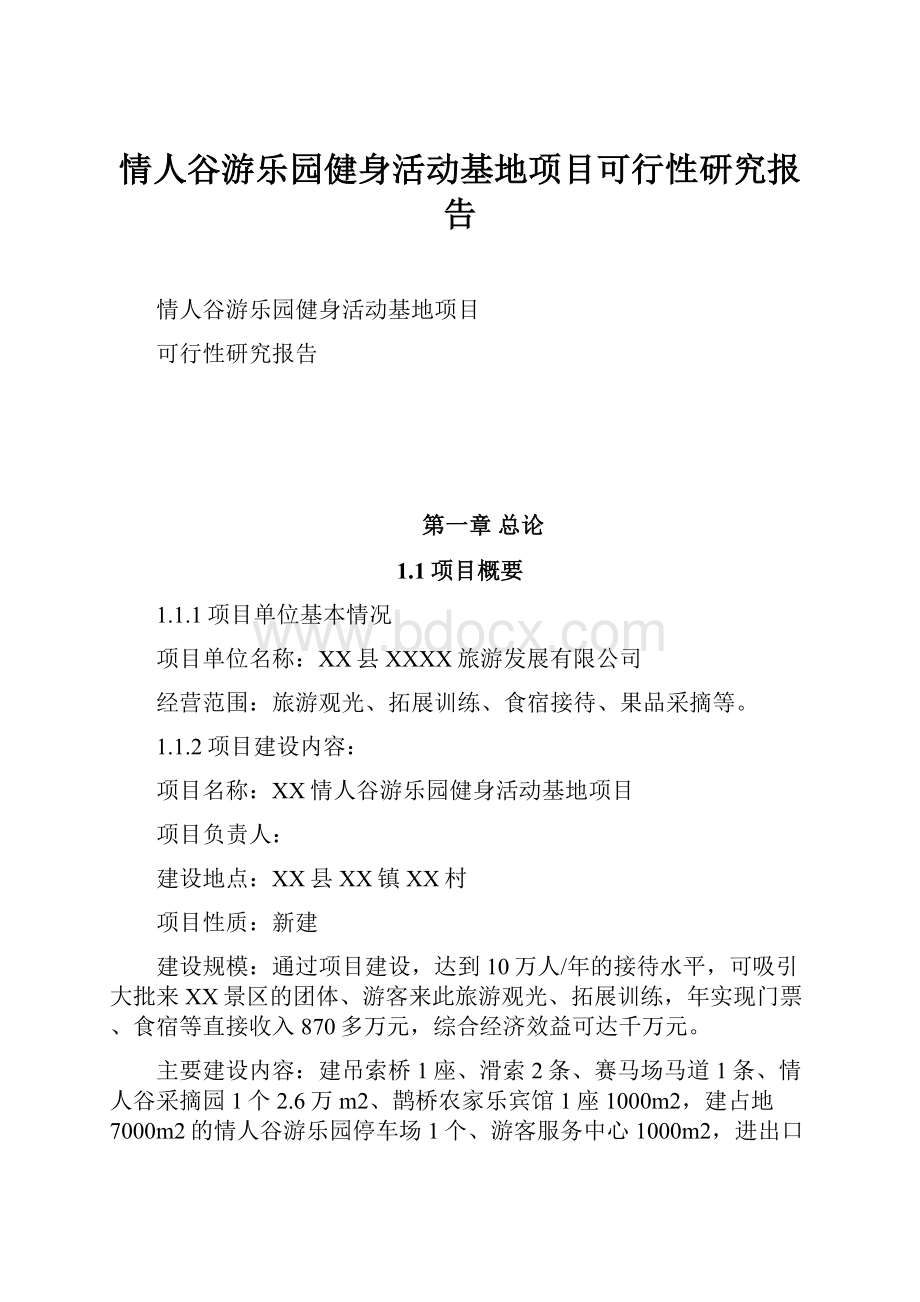 情人谷游乐园健身活动基地项目可行性研究报告.docx