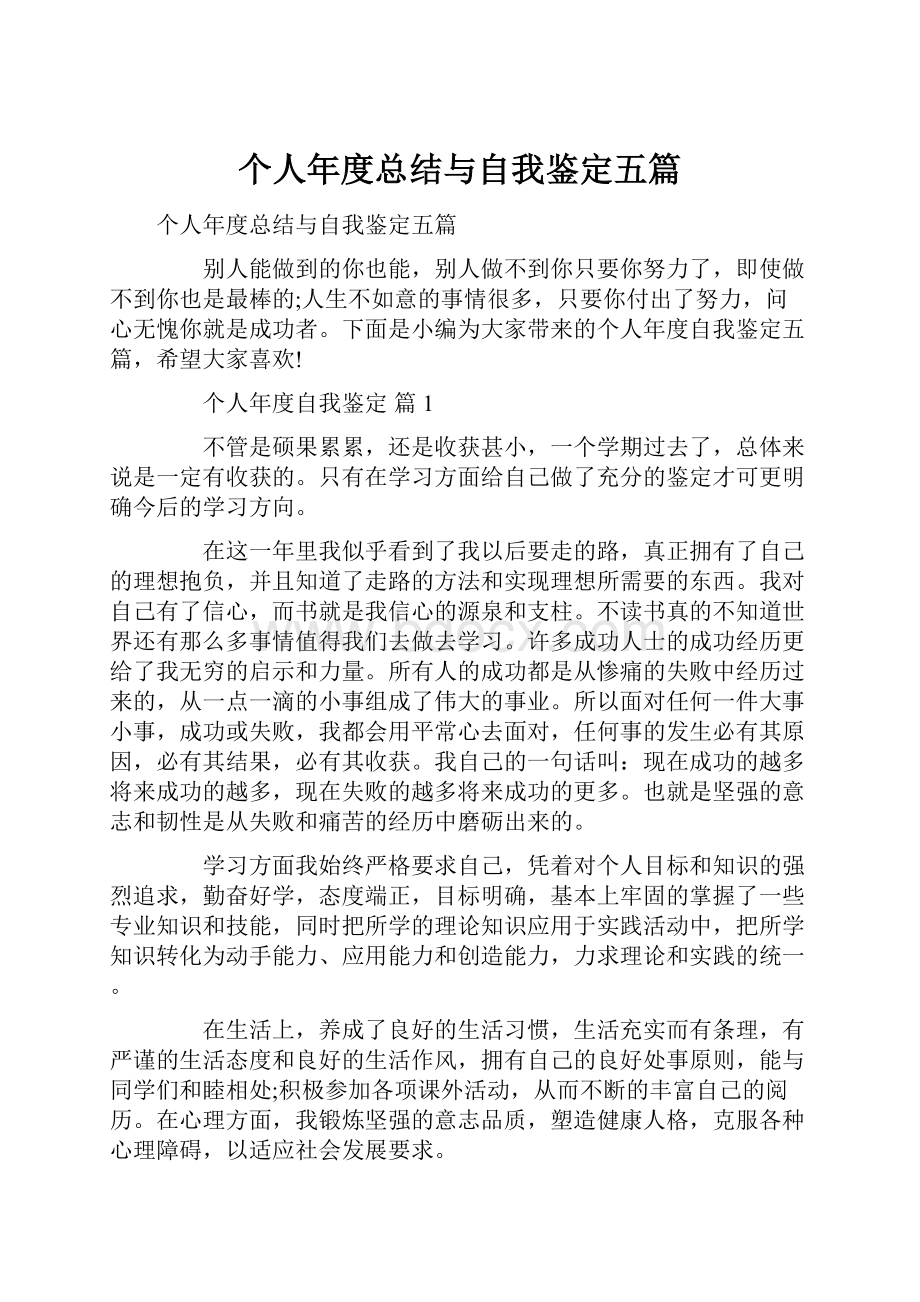 个人年度总结与自我鉴定五篇.docx_第1页