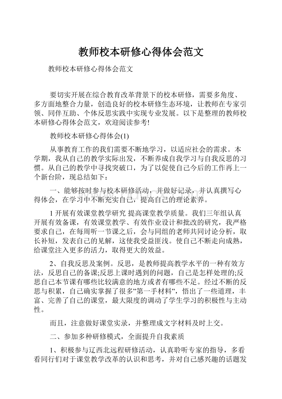 教师校本研修心得体会范文.docx