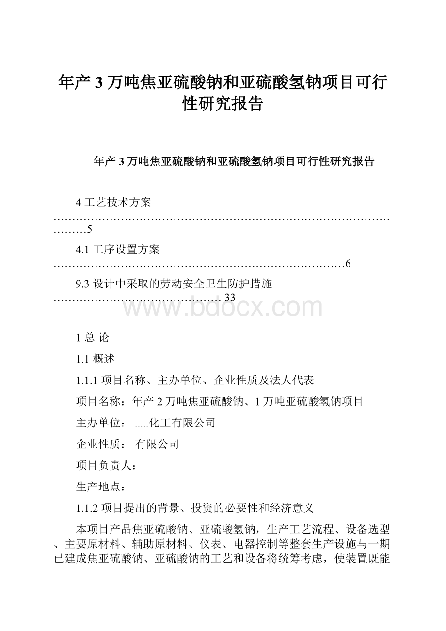 年产3万吨焦亚硫酸钠和亚硫酸氢钠项目可行性研究报告.docx_第1页