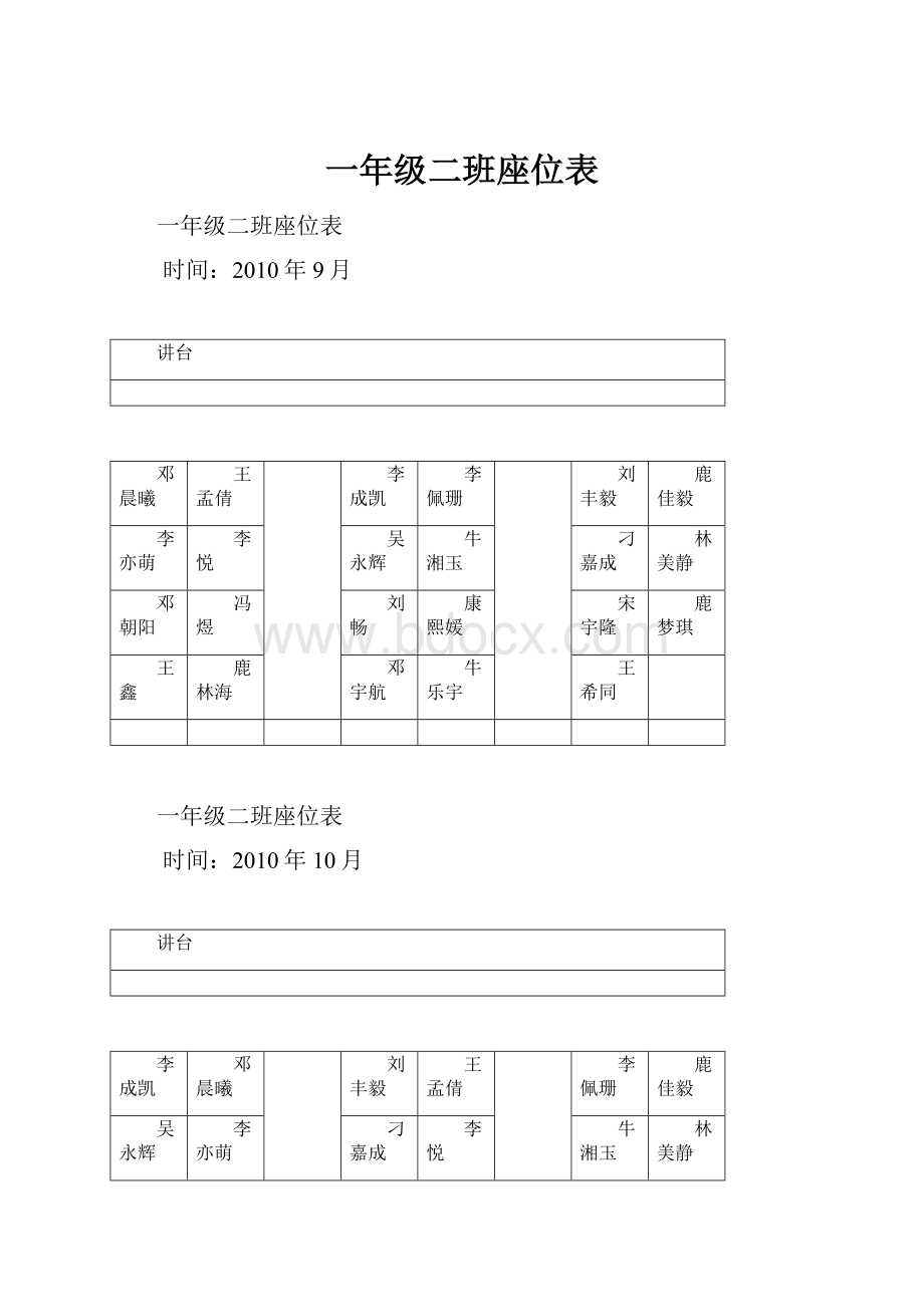 一年级二班座位表.docx_第1页