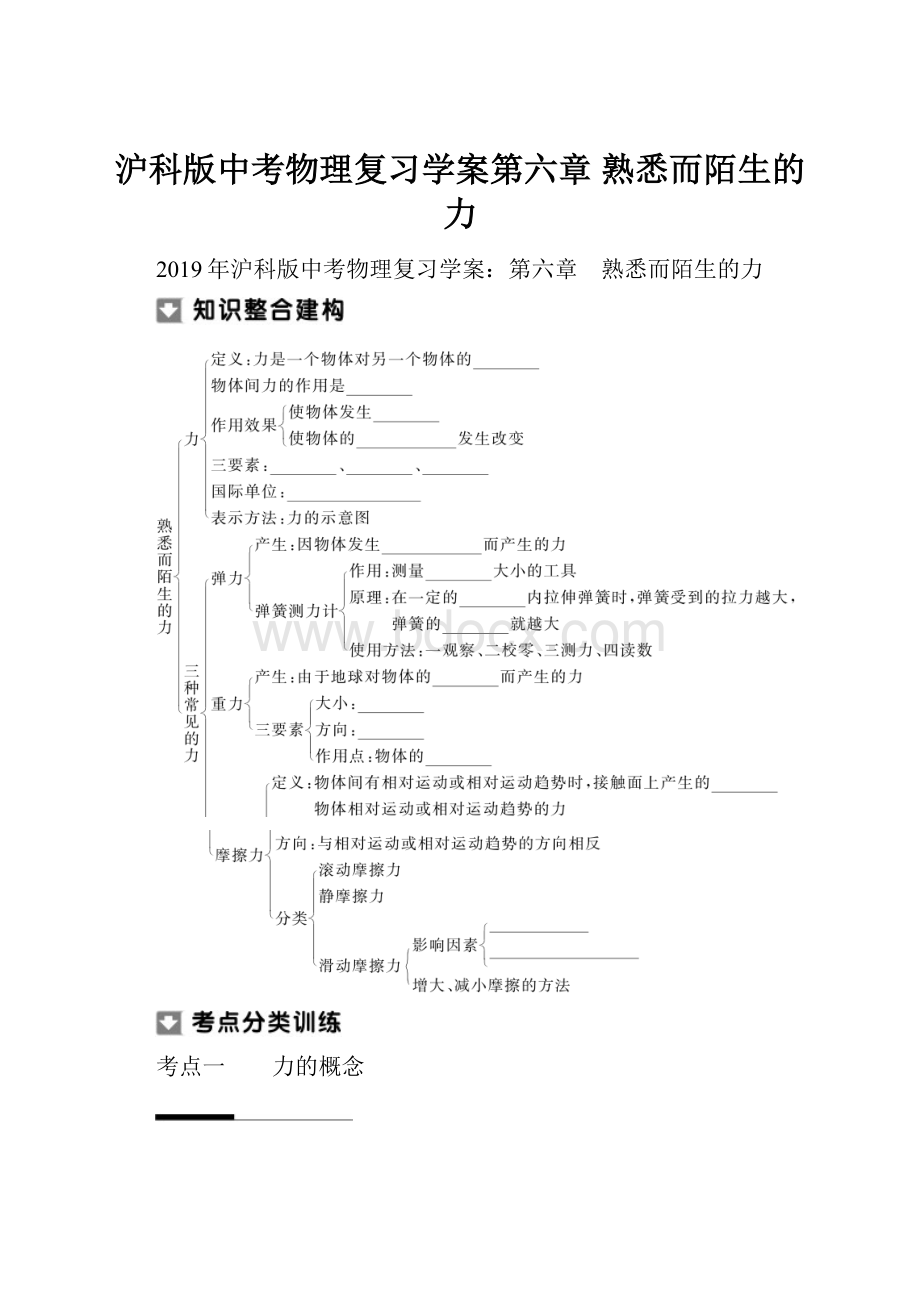 沪科版中考物理复习学案第六章 熟悉而陌生的力.docx