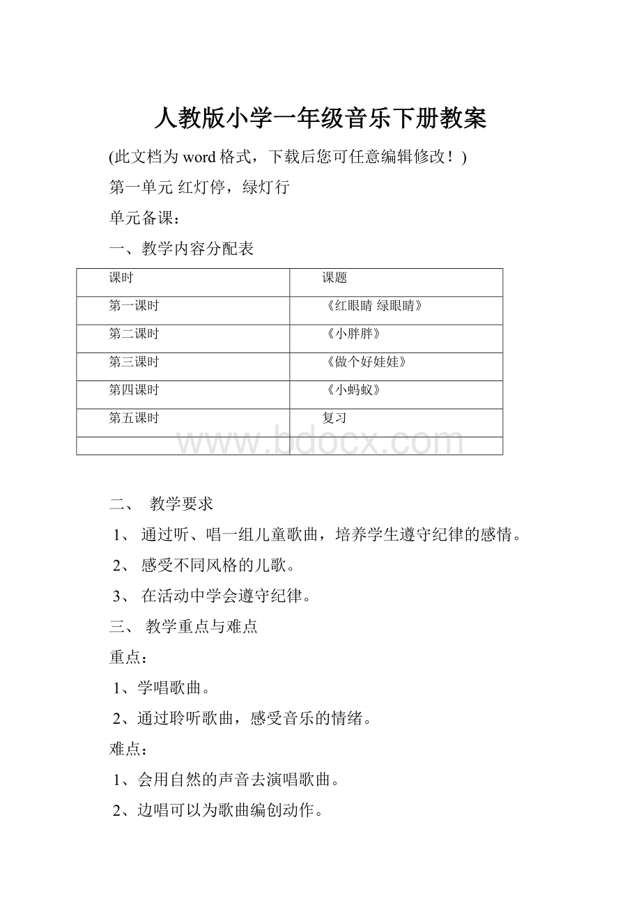 人教版小学一年级音乐下册教案.docx_第1页