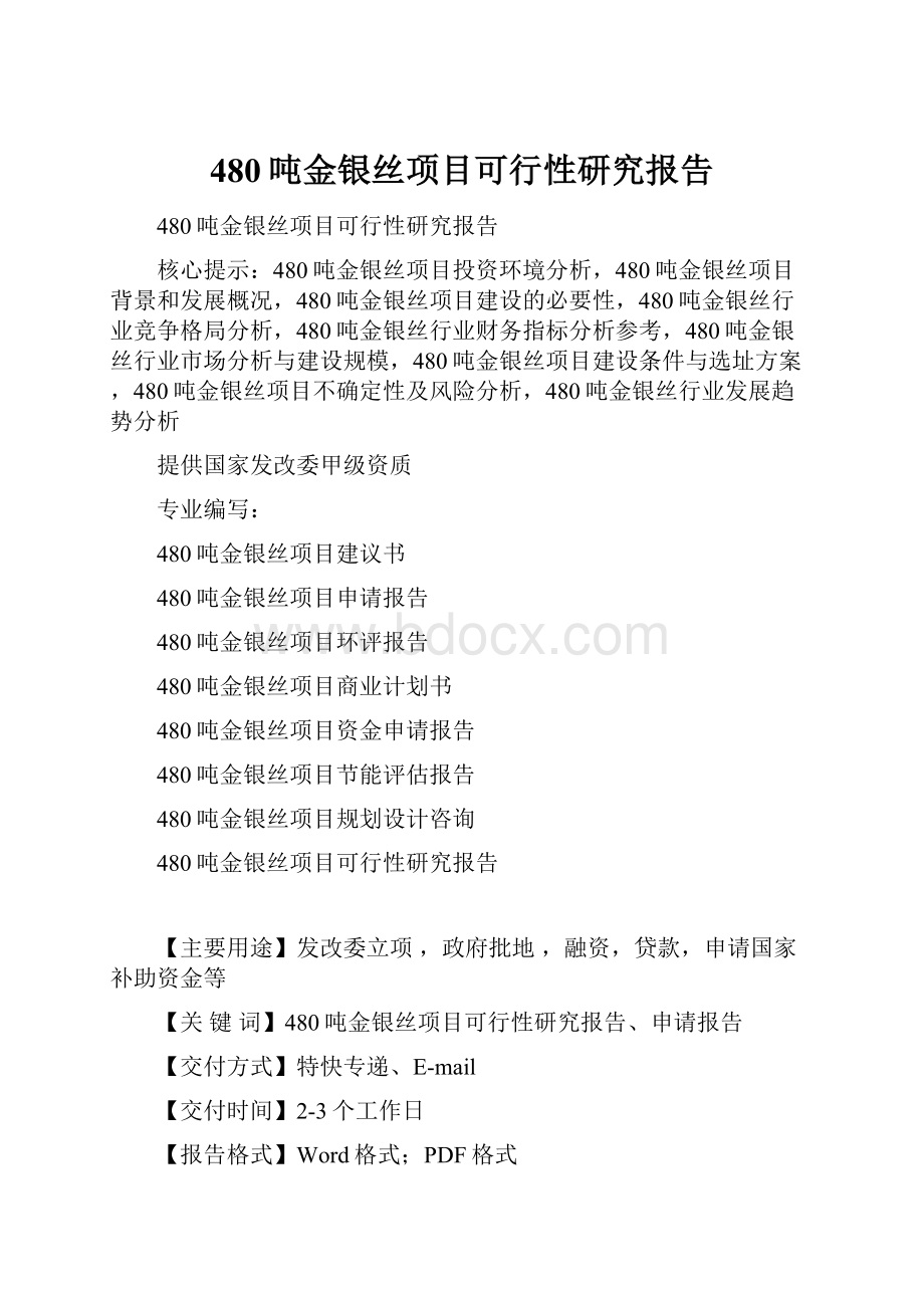 480吨金银丝项目可行性研究报告.docx