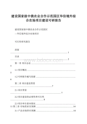 建设国家级中俄农业合作示范园区华信境外综合农场项目建设可研报告.docx