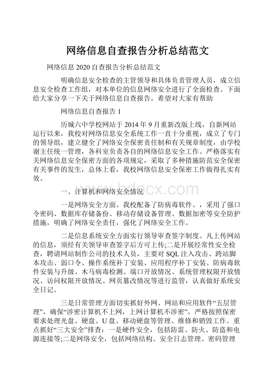 网络信息自查报告分析总结范文.docx