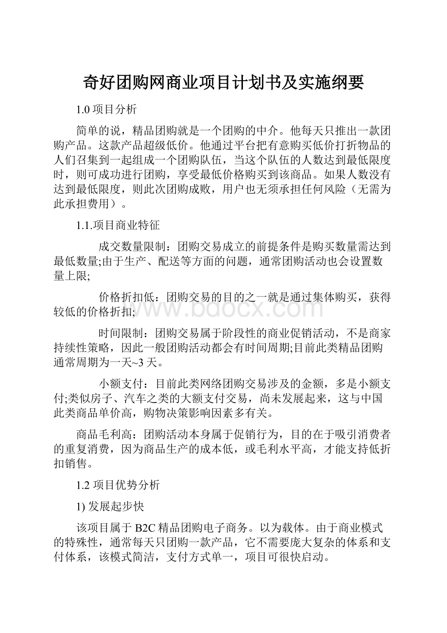 奇好团购网商业项目计划书及实施纲要.docx