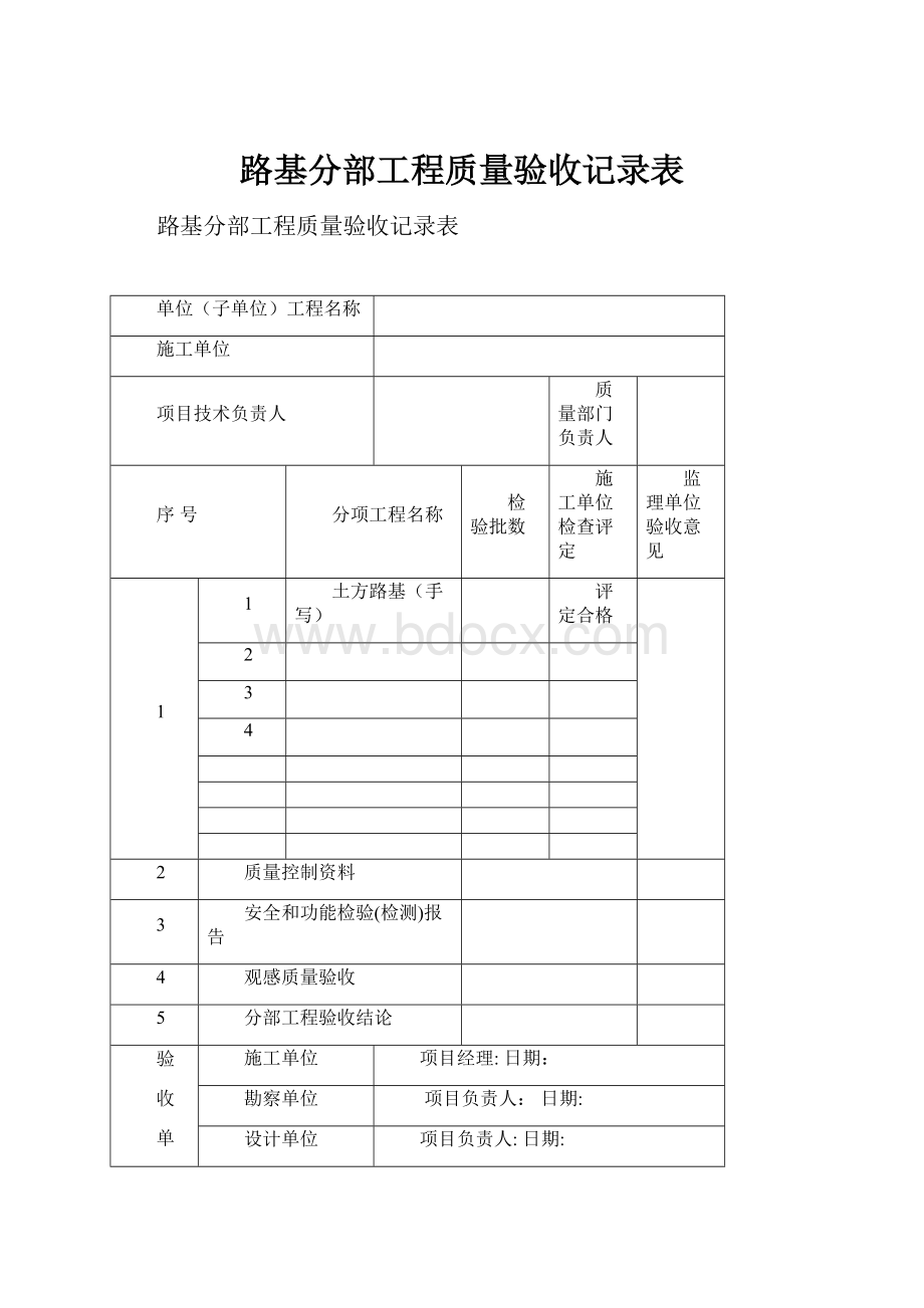 路基分部工程质量验收记录表.docx_第1页