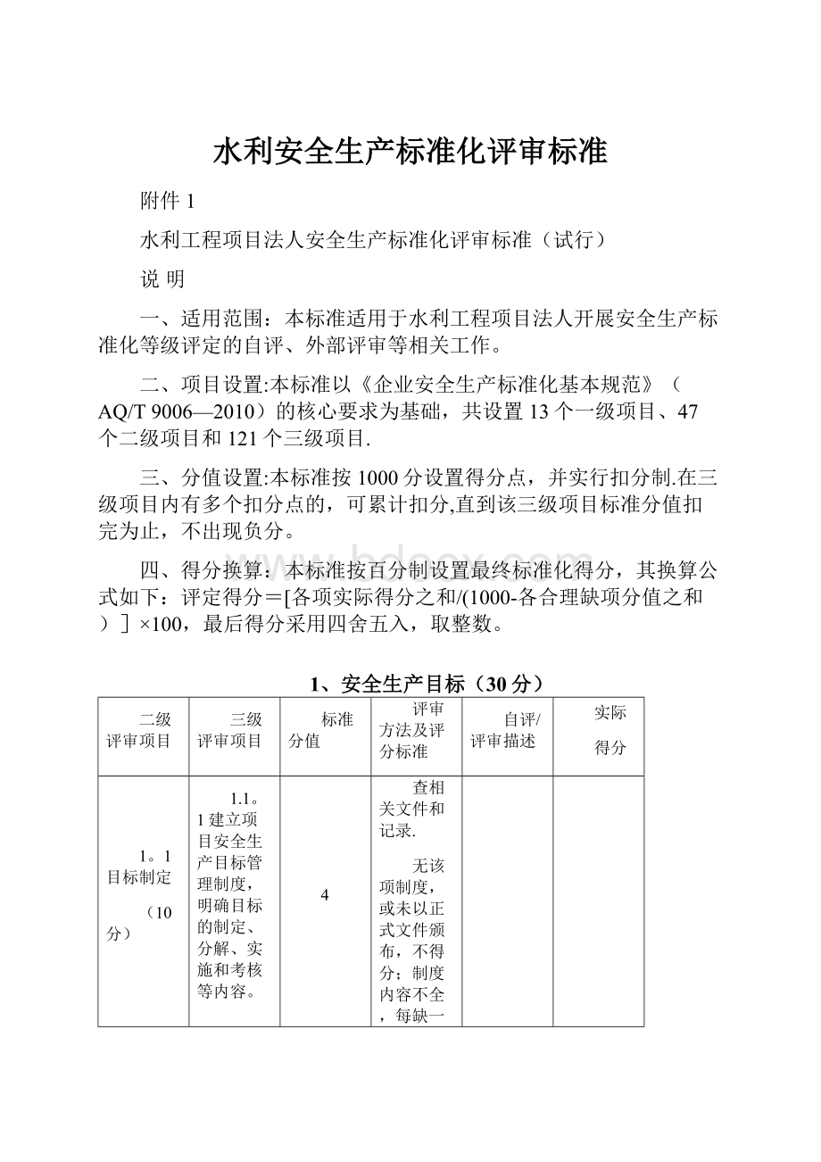 水利安全生产标准化评审标准.docx_第1页