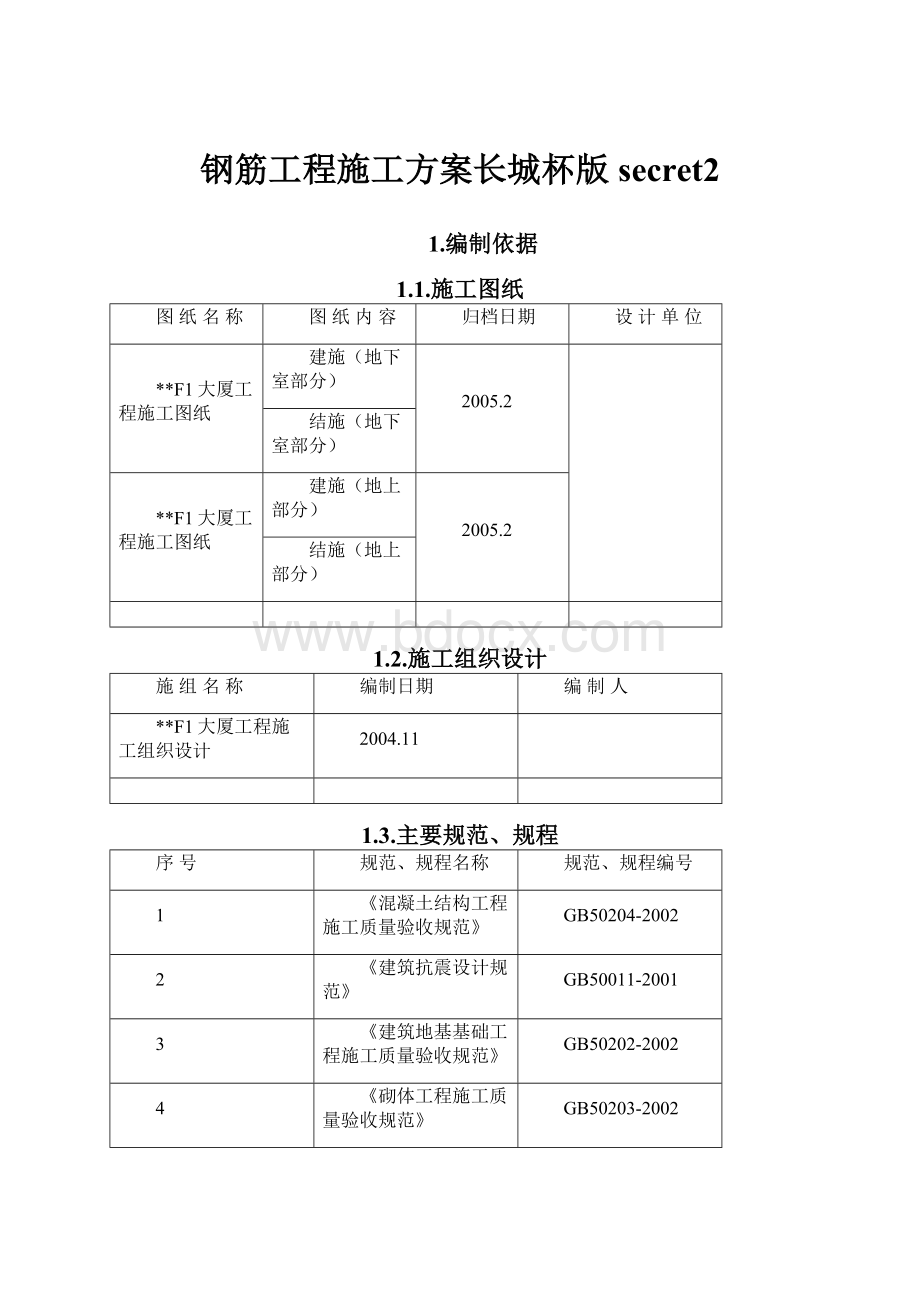 钢筋工程施工方案长城杯版secret2.docx