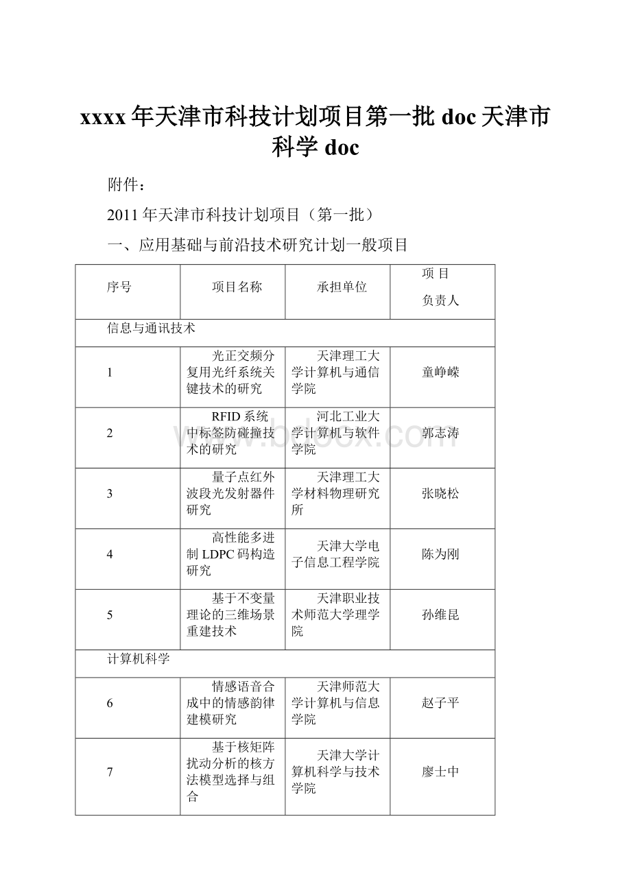 xxxx年天津市科技计划项目第一批doc天津市科学doc.docx_第1页