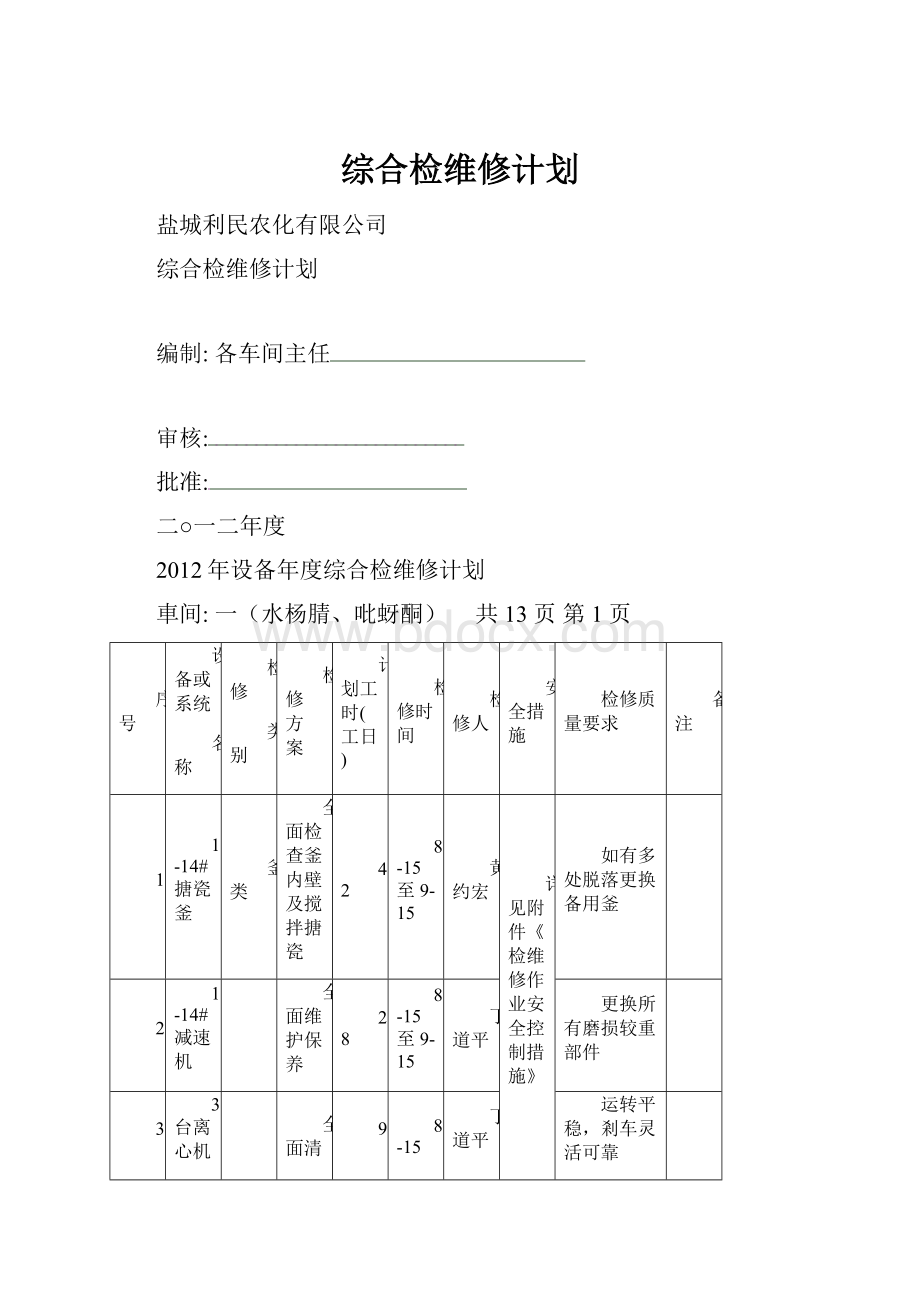 综合检维修计划.docx