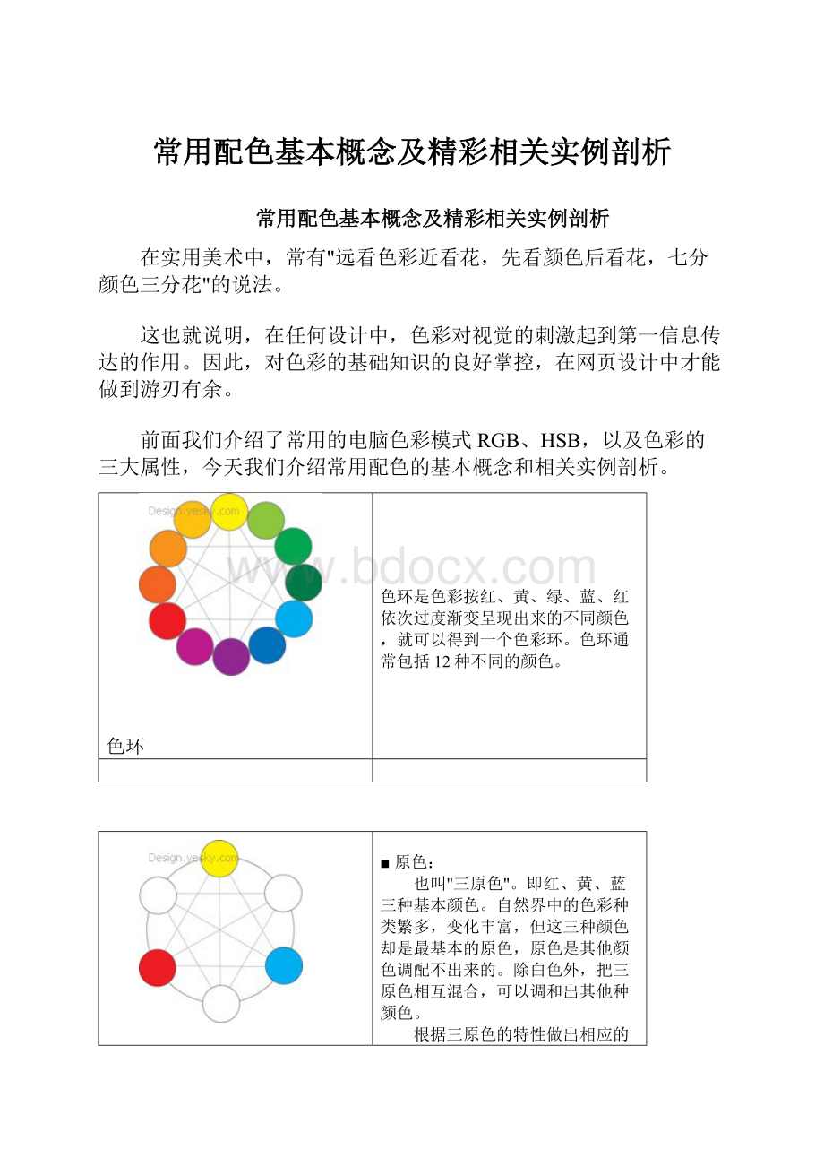 常用配色基本概念及精彩相关实例剖析.docx