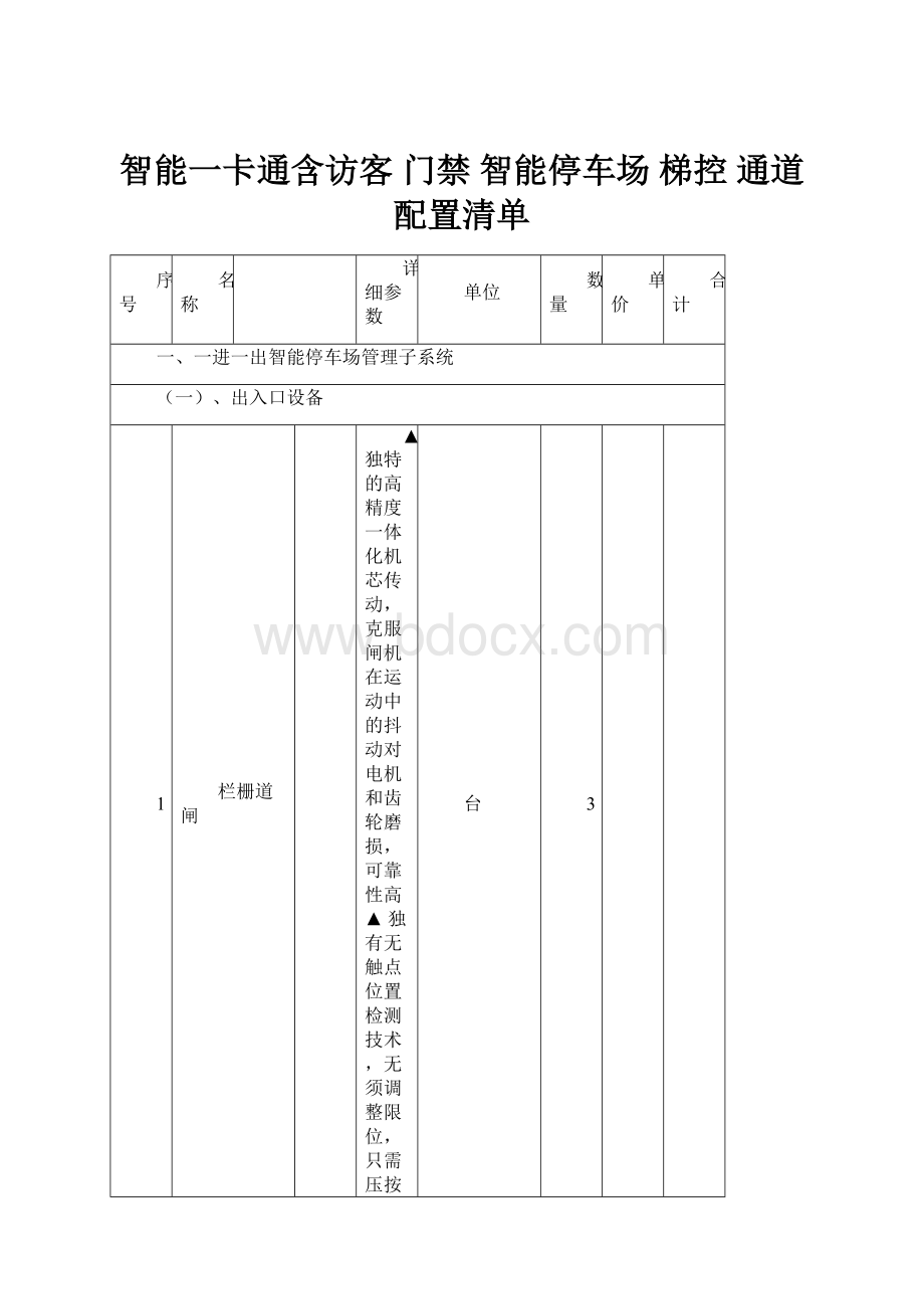 智能一卡通含访客 门禁 智能停车场 梯控 通道 配置清单.docx_第1页