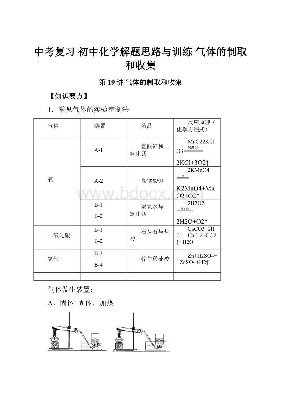 中考复习 初中化学解题思路与训练 气体的制取和收集.docx