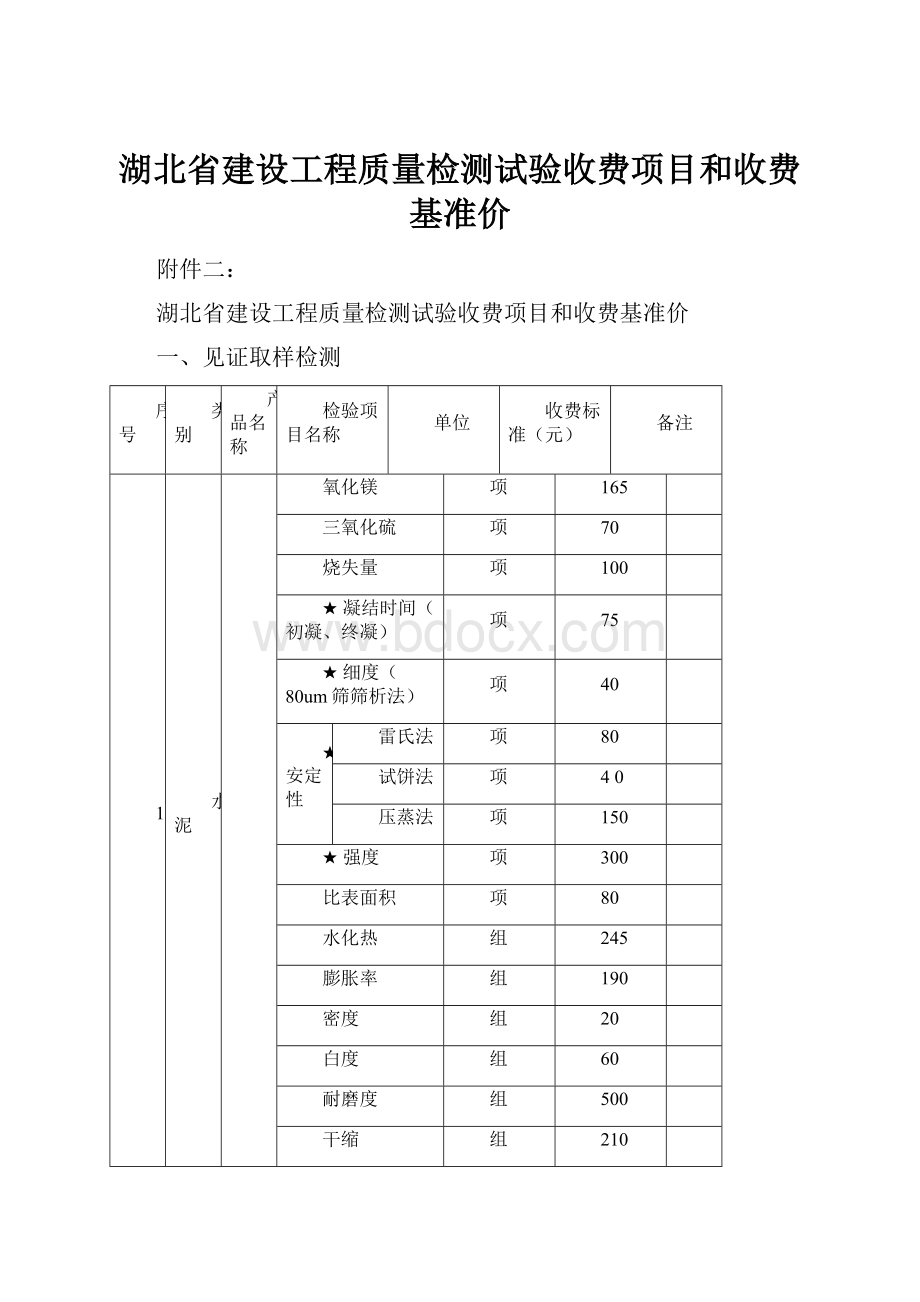 湖北省建设工程质量检测试验收费项目和收费基准价.docx