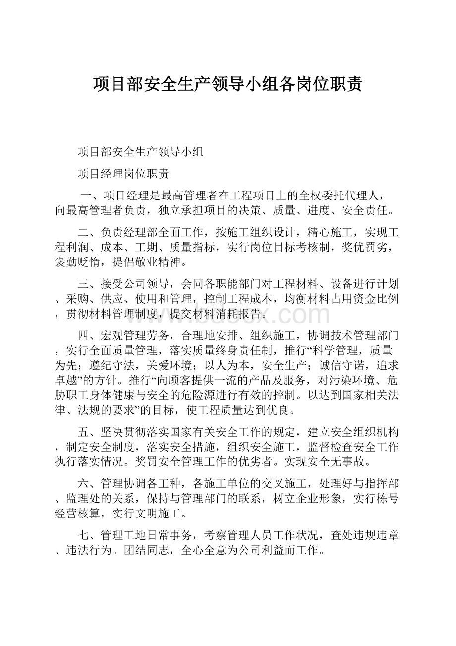 项目部安全生产领导小组各岗位职责.docx