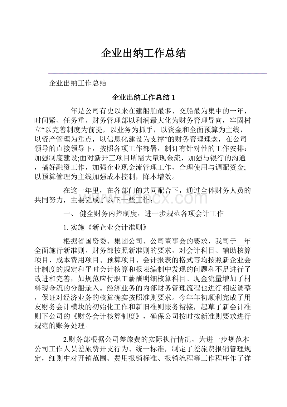 企业出纳工作总结.docx