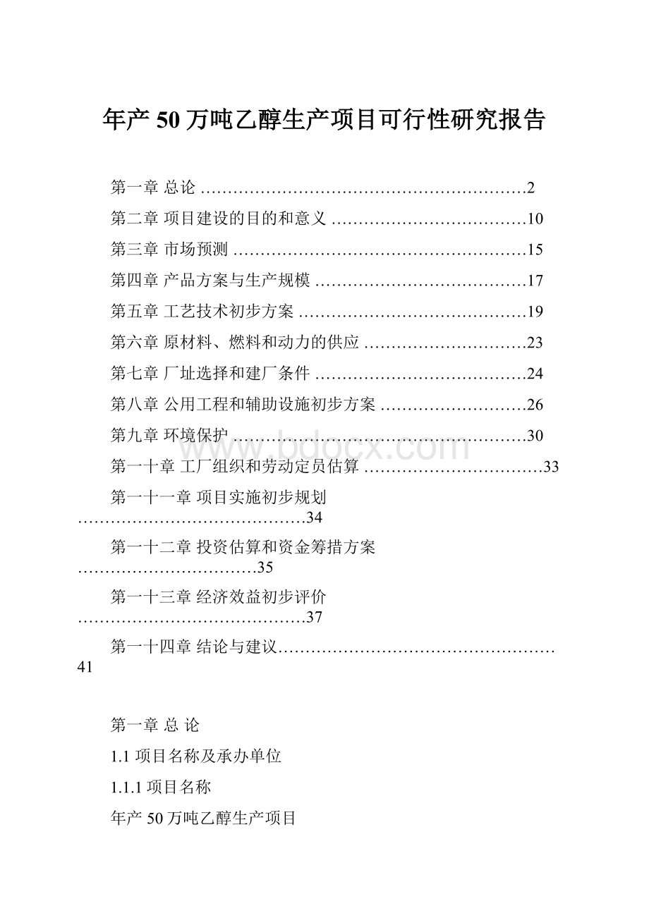 年产50万吨乙醇生产项目可行性研究报告.docx