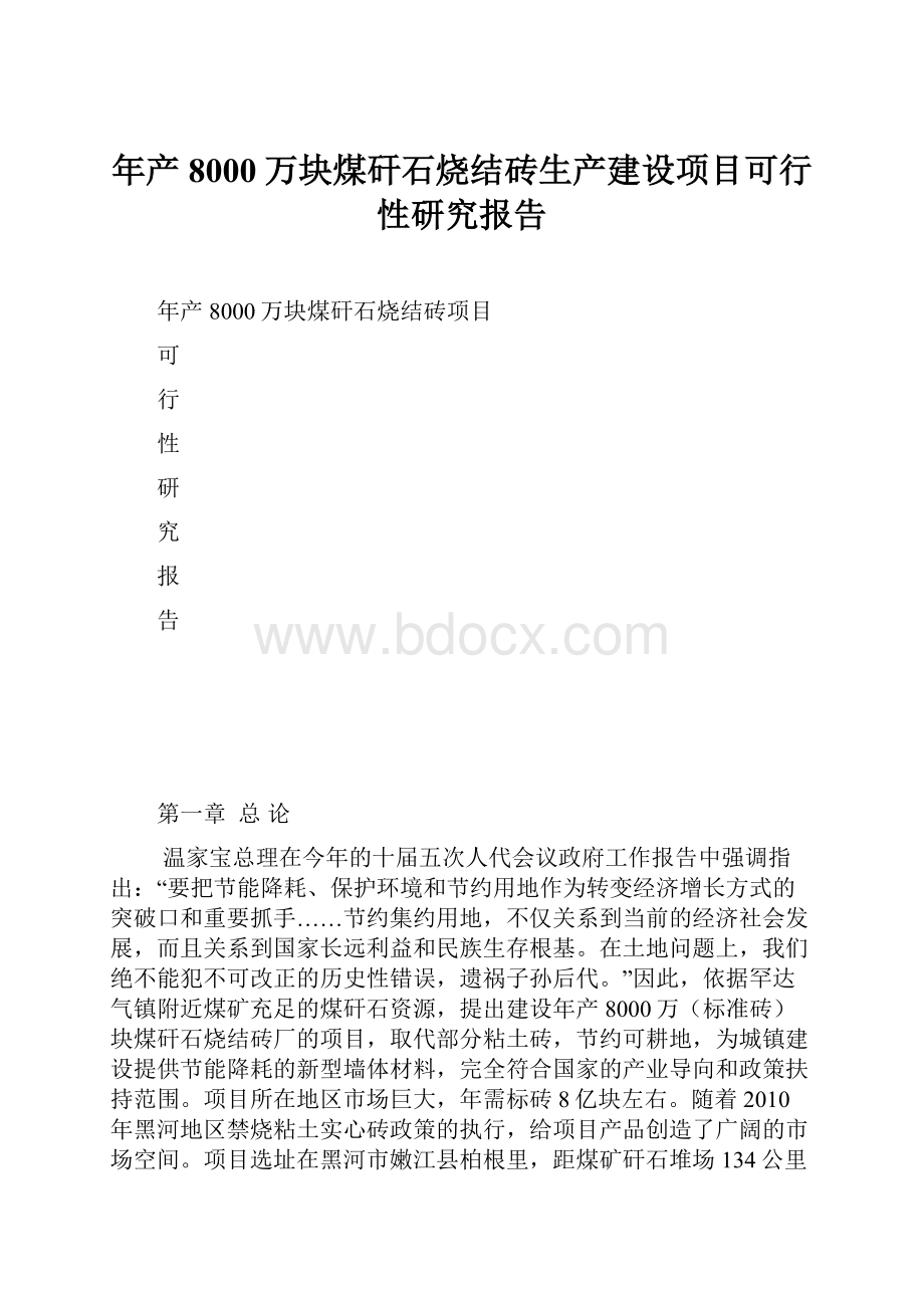 年产8000万块煤矸石烧结砖生产建设项目可行性研究报告.docx