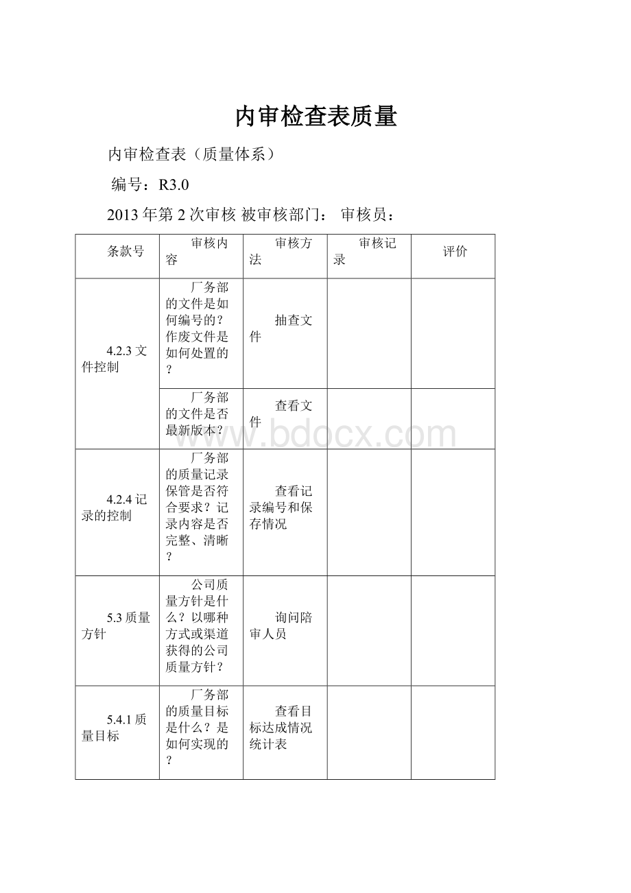 内审检查表质量.docx