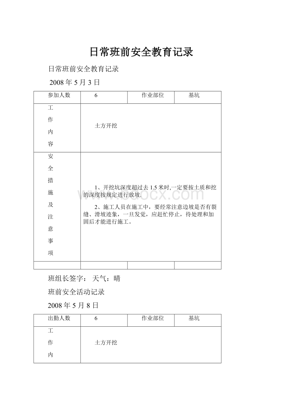 日常班前安全教育记录.docx