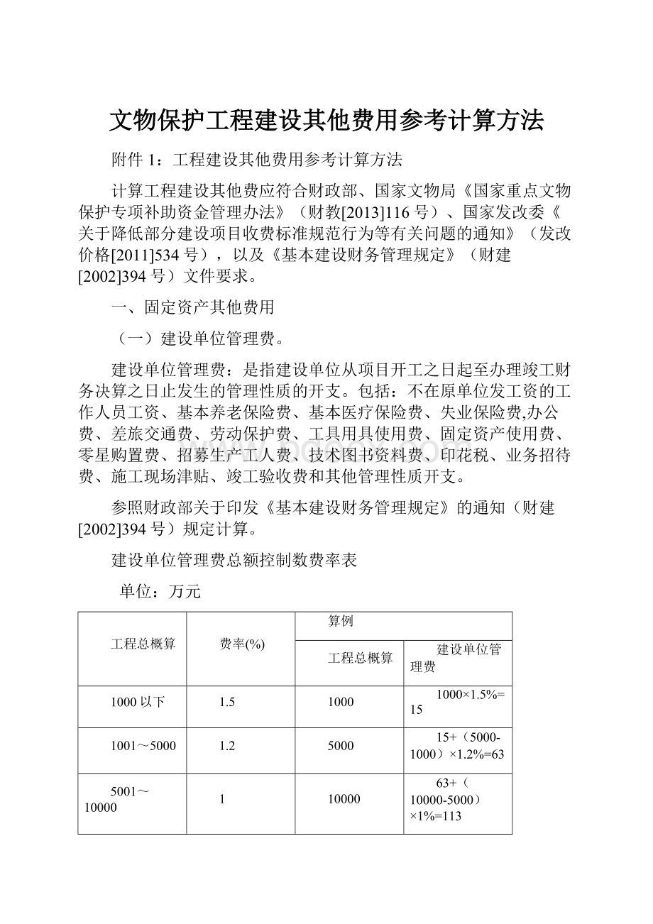 文物保护工程建设其他费用参考计算方法.docx_第1页