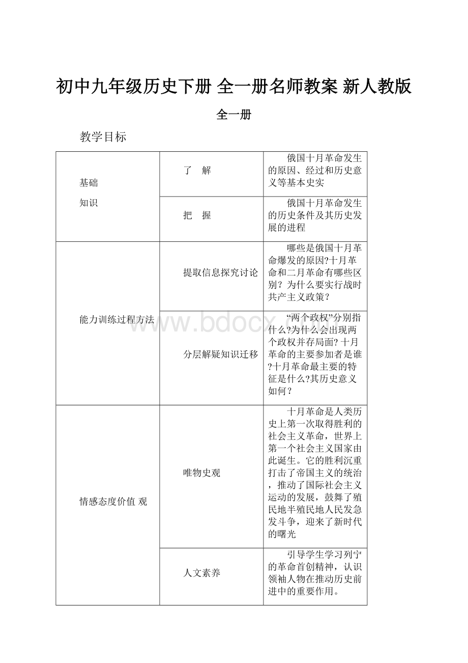 初中九年级历史下册 全一册名师教案 新人教版.docx_第1页